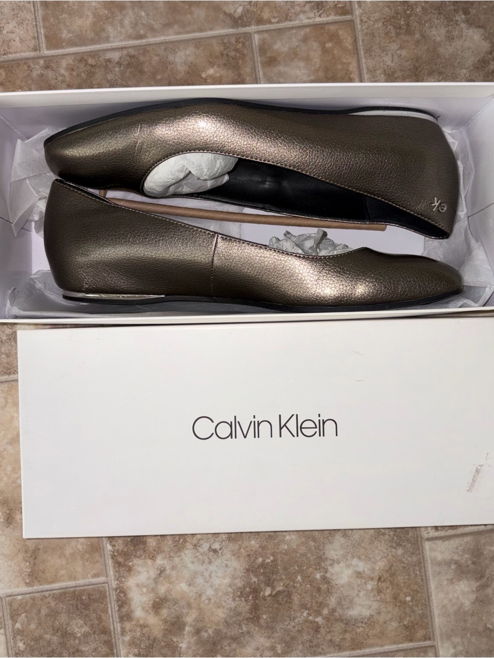 Calvin Klein Women's Metallic Taupe/Gunmetal Ballet Flats